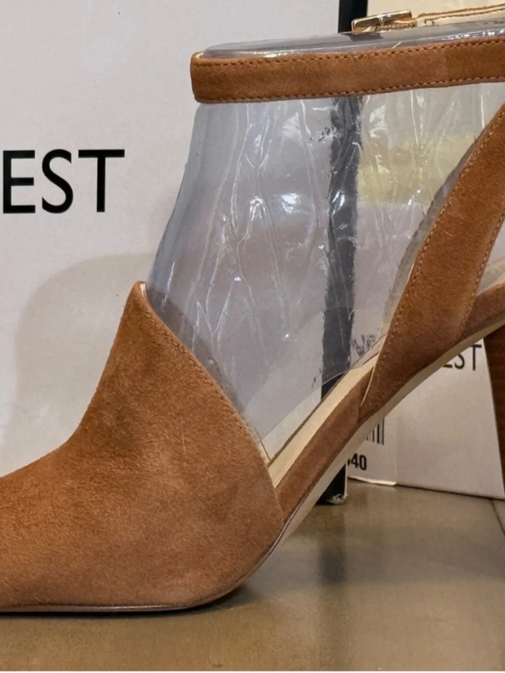 Nine West Quilty cone heels ankle strap suede sandals mules womens 9 nude boho - Picture 7 of 13